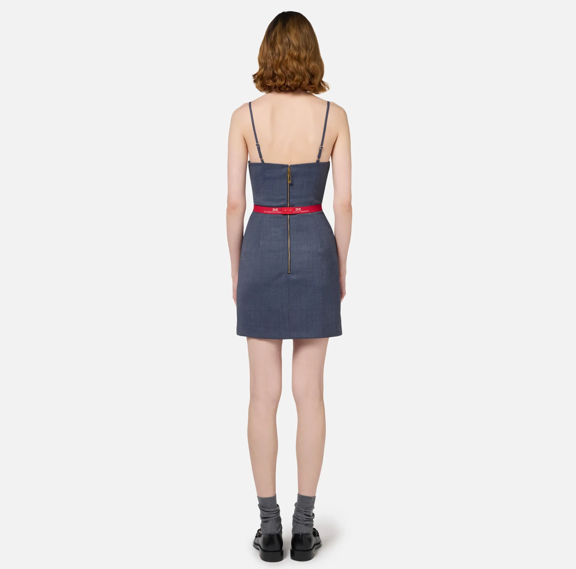 Elisabetta Franchi Mini Dresses|Dresses|Cool wool melange mini-dress with belt Navy