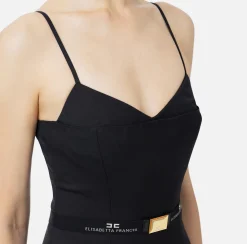 Elisabetta Franchi Mini Dresses|Dresses|Cool wool melange mini-dress with belt Black