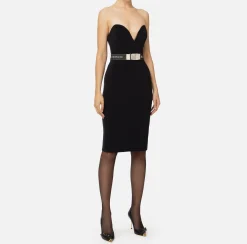 Elisabetta Franchi Dresses|Midi Dresses|Cool wool midi dress with belt Black