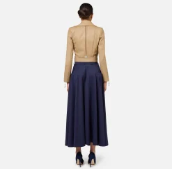 Elisabetta Franchi Skirts|Cool wool midi skirt with emblem embroidery Navy