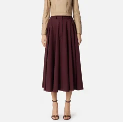 Elisabetta Franchi Skirts|Cool wool midi skirt with emblem embroidery RougeNoir