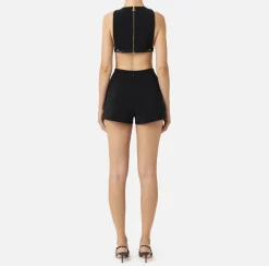 Elisabetta Franchi Jumpsuits|Cool wool romper suit with logoed elastic band Black
