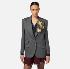 Elisabetta Franchi Jackets And Trench Coats|Cool wool single-breasted jacket with patch