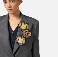 Elisabetta Franchi Jackets And Trench Coats|Cool wool single-breasted jacket with patch