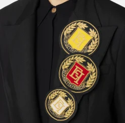 Elisabetta Franchi Jackets And Trench Coats|Cool wool single-breasted jacket with patch Black