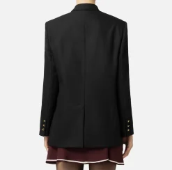 Elisabetta Franchi Jackets And Trench Coats|Cool wool single-breasted jacket with patch Black