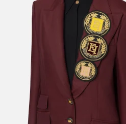 Elisabetta Franchi Jackets And Trench Coats|Cool wool single-breasted jacket with patch RougeNoir