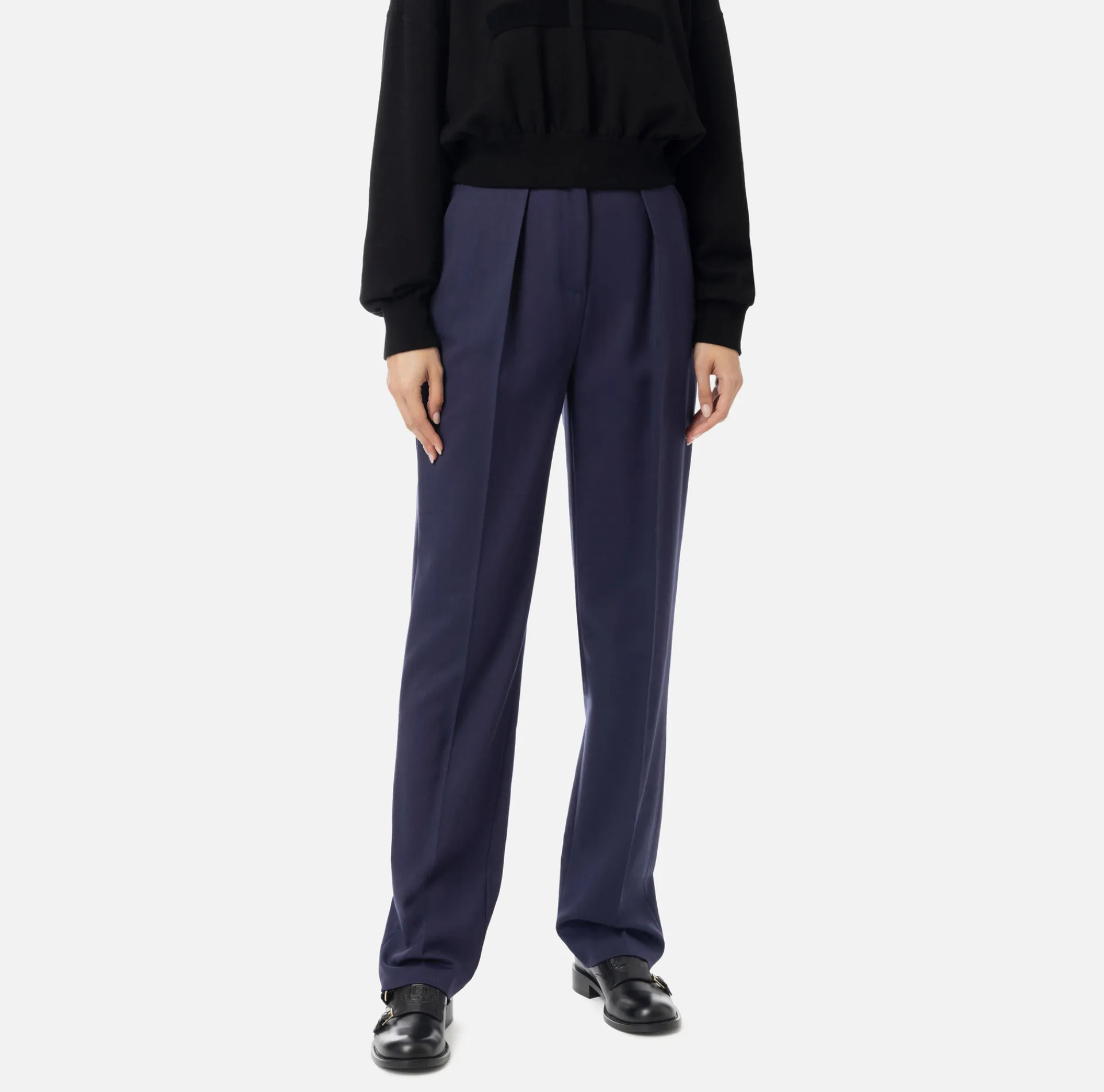 Elisabetta Franchi Trousers And Shorts|Tailleur|Cool wool trousers with darts Navy
