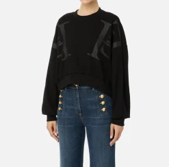 Elisabetta Franchi Knitwear And Sweatshirts|Cotton cropped sweatshirt with maxi logo Black