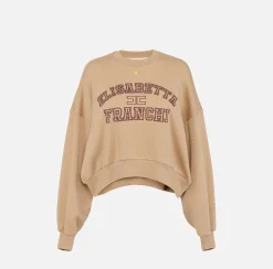 Elisabetta Franchi Knitwear And Sweatshirts|Cotton cropped sweatshirt with college logo Camel