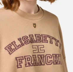 Elisabetta Franchi Knitwear And Sweatshirts|Cotton cropped sweatshirt with college logo Camel