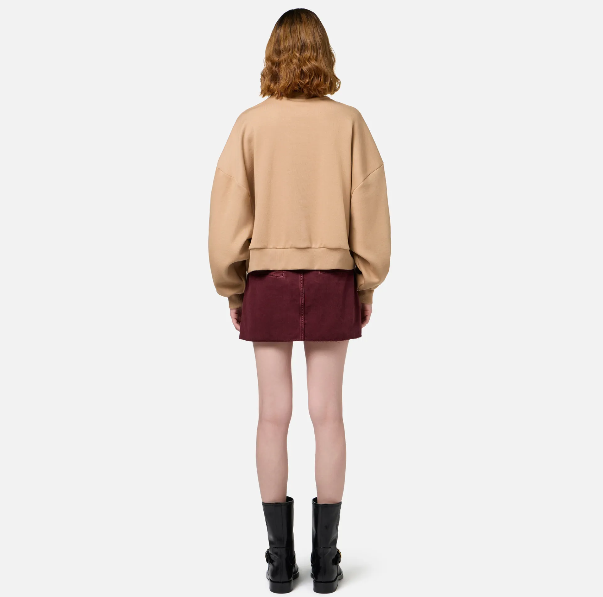 Elisabetta Franchi Knitwear And Sweatshirts|Cotton cropped sweatshirt with college logo Camel
