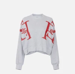 Elisabetta Franchi Knitwear And Sweatshirts|Cotton cropped sweatshirt with maxi logo HeatherGrey