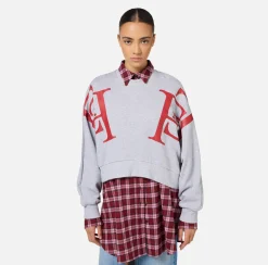 Elisabetta Franchi Knitwear And Sweatshirts|Cotton cropped sweatshirt with maxi logo HeatherGrey