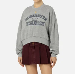 Elisabetta Franchi Knitwear And Sweatshirts|Cotton cropped sweatshirt with college logo HeatherGrey
