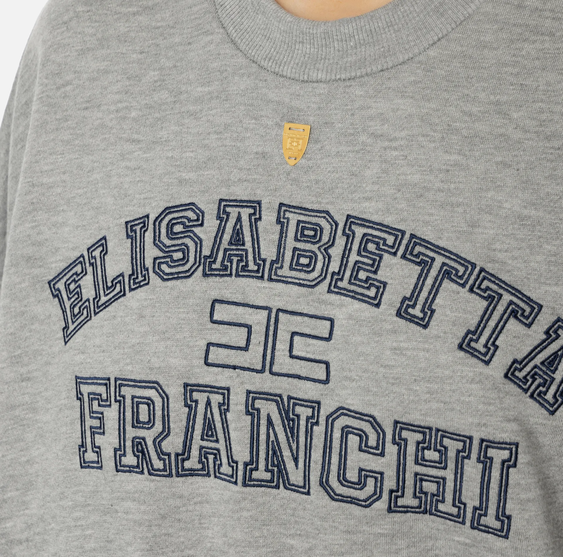 Elisabetta Franchi Knitwear And Sweatshirts|Cotton cropped sweatshirt with college logo HeatherGrey