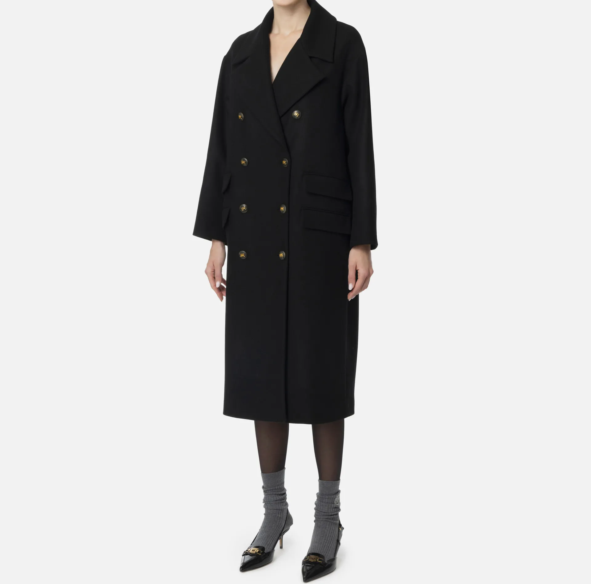 Elisabetta Franchi Coats And Jackets|Cotton double-breasted oversized coat Black