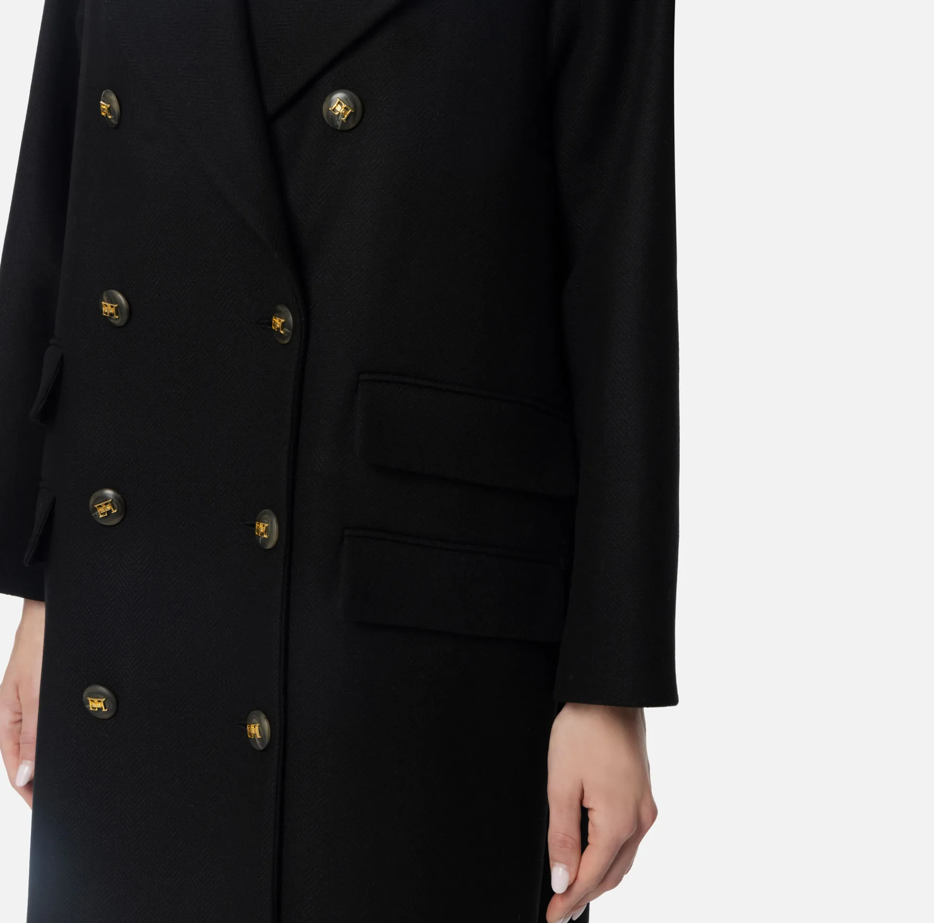 Elisabetta Franchi Coats And Jackets|Cotton double-breasted oversized coat Black