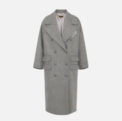 Elisabetta Franchi Coats And Jackets|Cotton double-breasted oversized coat with emblem
