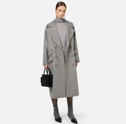 Elisabetta Franchi Coats And Jackets|Cotton double-breasted oversized coat with emblem
