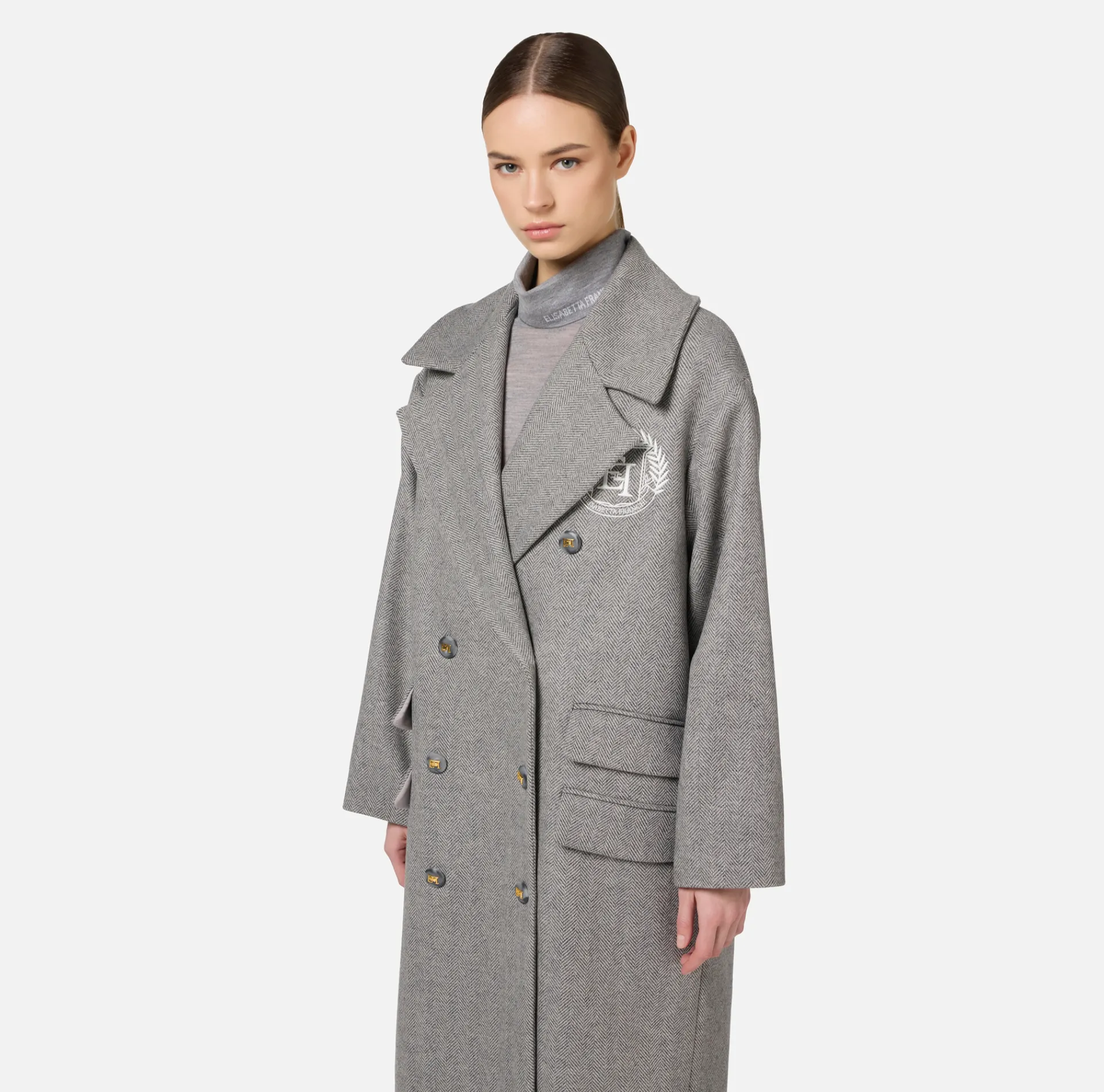 Elisabetta Franchi Coats And Jackets|Cotton double-breasted oversized coat with emblem