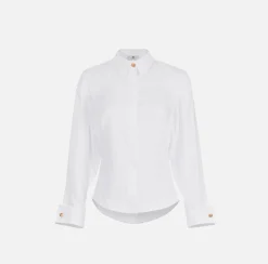 Elisabetta Franchi Shirts And Blouses|Cotton poplin shirt with gathers and logo emblem
