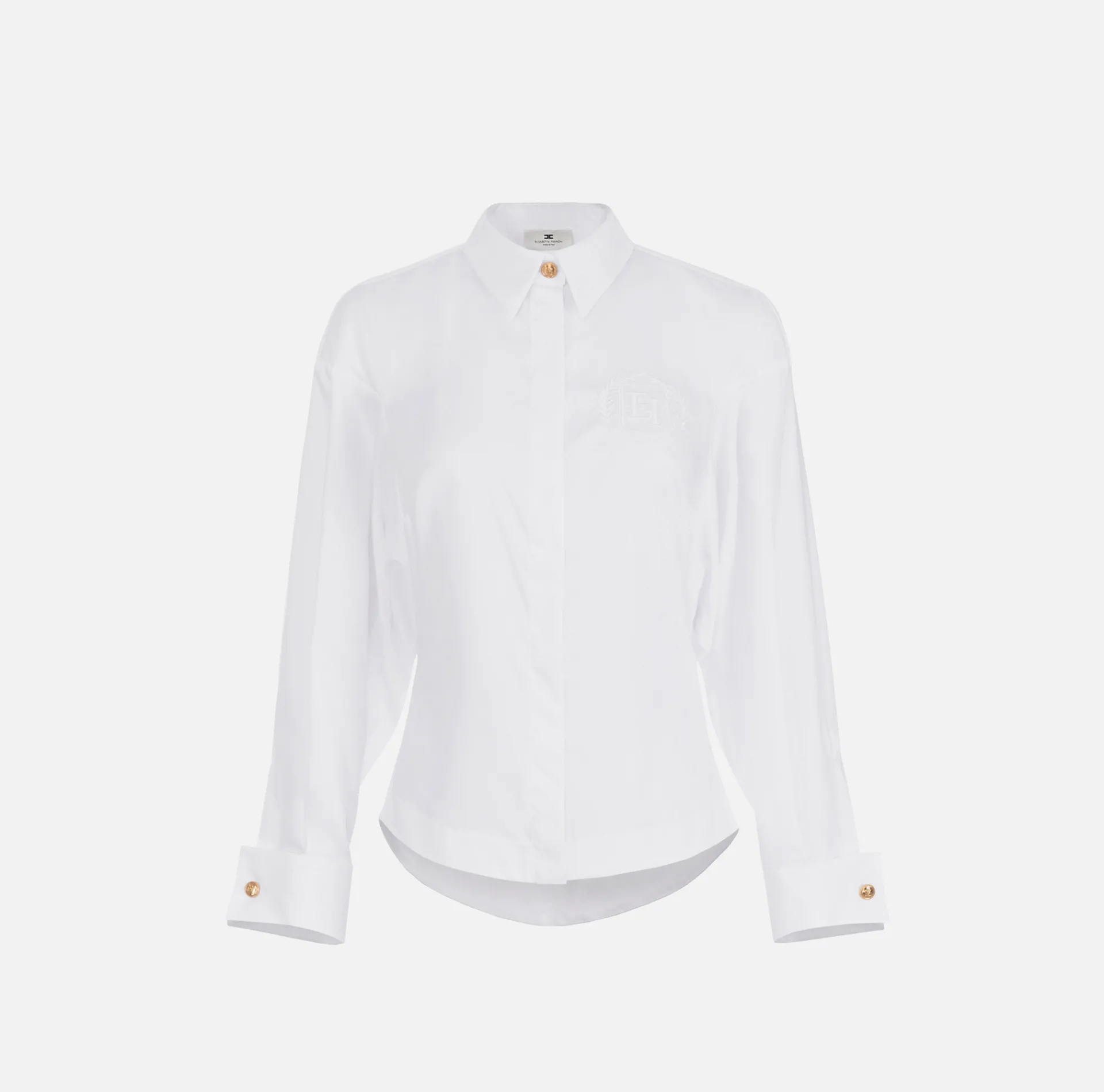 Elisabetta Franchi Shirts And Blouses|Cotton poplin shirt with gathers and logo emblem