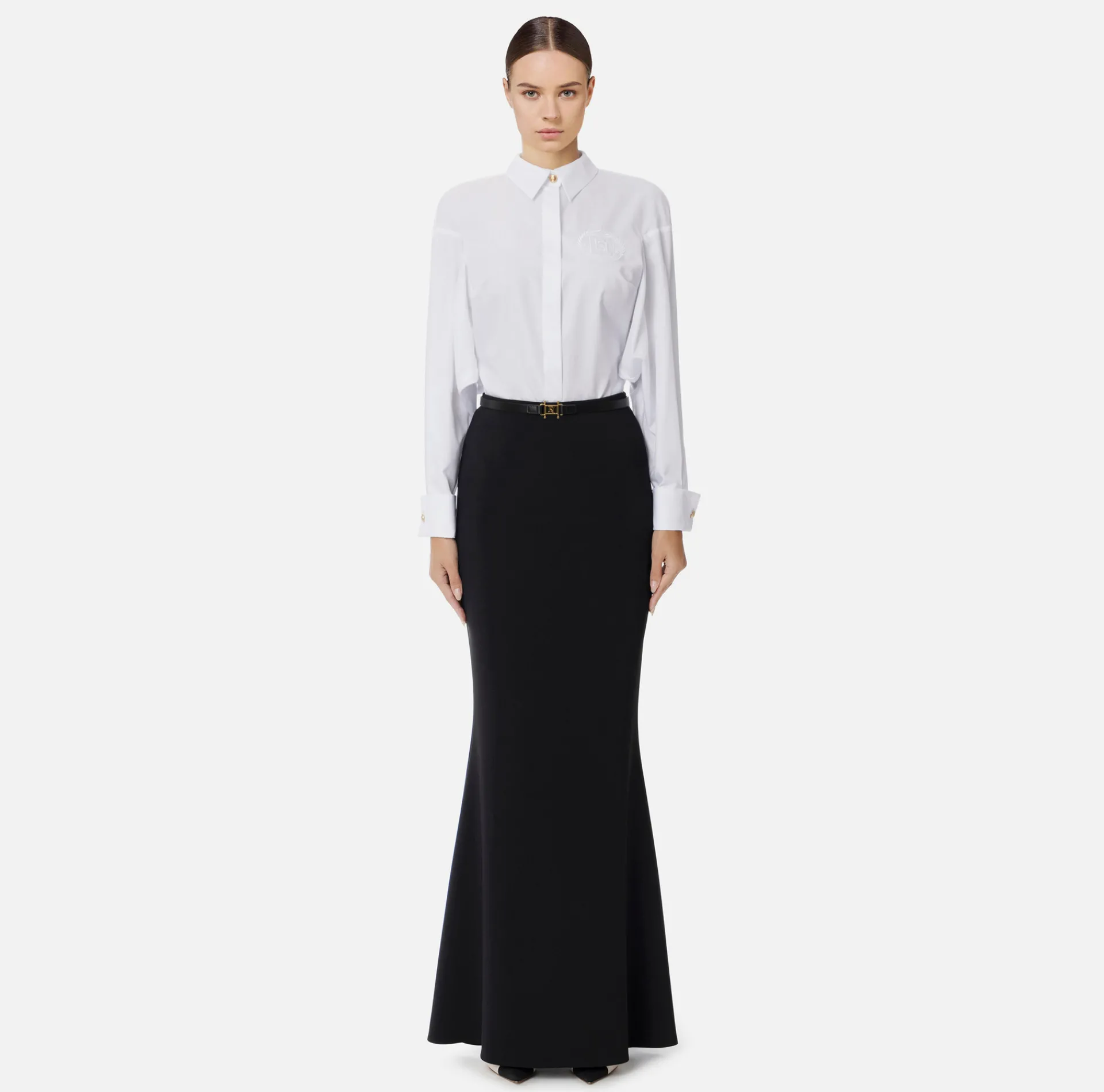 Elisabetta Franchi Shirts And Blouses|Cotton poplin shirt with gathers and logo emblem