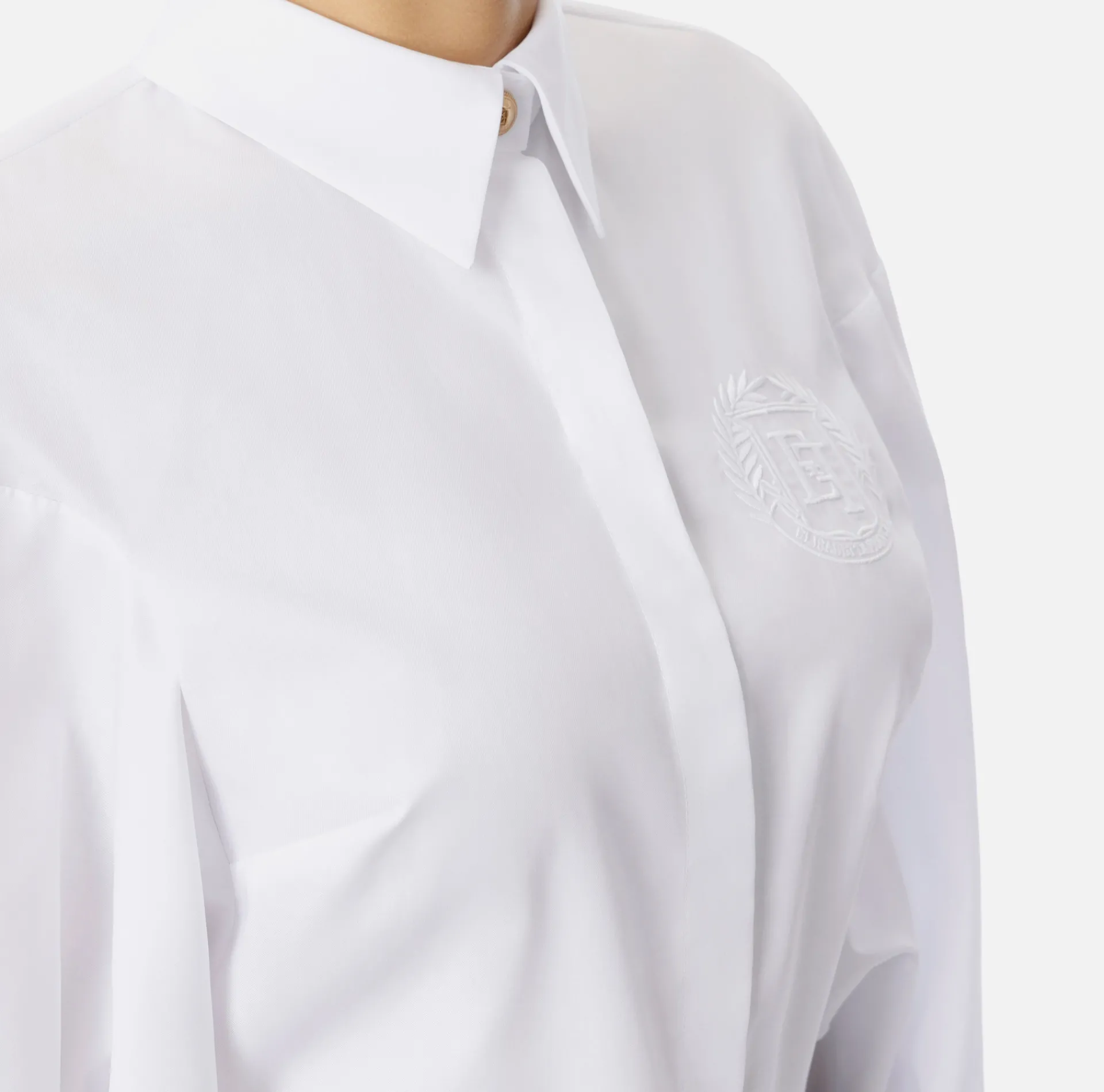 Elisabetta Franchi Shirts And Blouses|Cotton poplin shirt with gathers and logo emblem