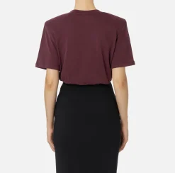 Elisabetta Franchi Top And T-Shirts|Cotton T-shirt with college-style logo patch RougeNoir