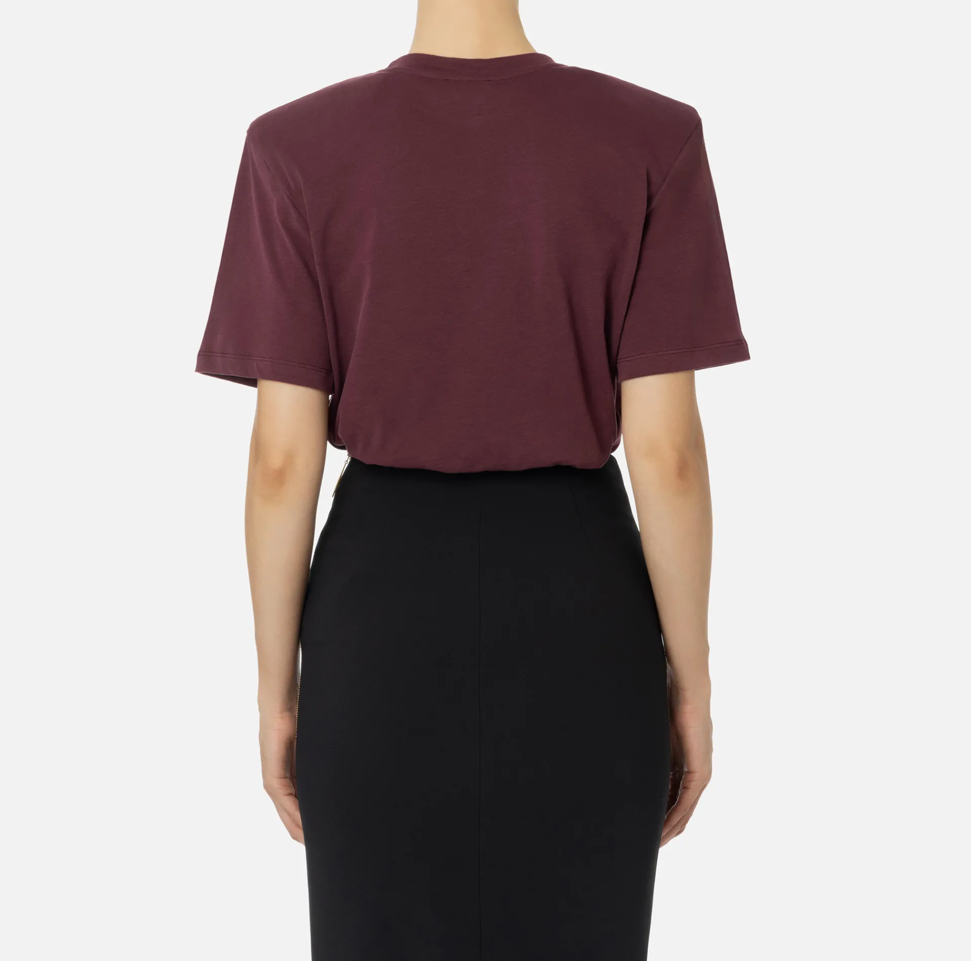 Elisabetta Franchi Top And T-Shirts|Cotton T-shirt with college-style logo patch RougeNoir