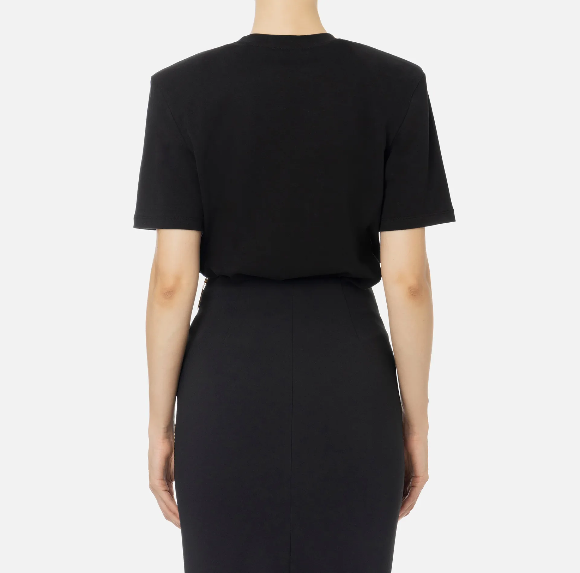 Elisabetta Franchi Top And T-Shirts|Cotton T-shirt with college-style logo patch Black