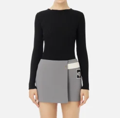 Elisabetta Franchi Knitwear And Sweatshirts|Crew neck shirt in narrow-ribbed lurex and viscose fabric Black