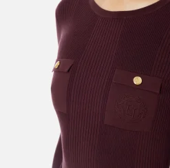 Elisabetta Franchi Knitwear And Sweatshirts|Crew neck shirt in narrow-ribbed lyocell and silk fabric with logo embroidery RougeNoir