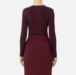 Elisabetta Franchi Knitwear And Sweatshirts|Crew neck shirt in narrow-ribbed lyocell and silk fabric with logo embroidery RougeNoir