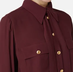 Elisabetta Franchi Shirts And Blouses|Cropped blouse in georgette fabric with foulard scarf neck RougeNoir