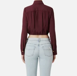 Elisabetta Franchi Shirts And Blouses|Cropped blouse in georgette fabric with foulard scarf neck RougeNoir