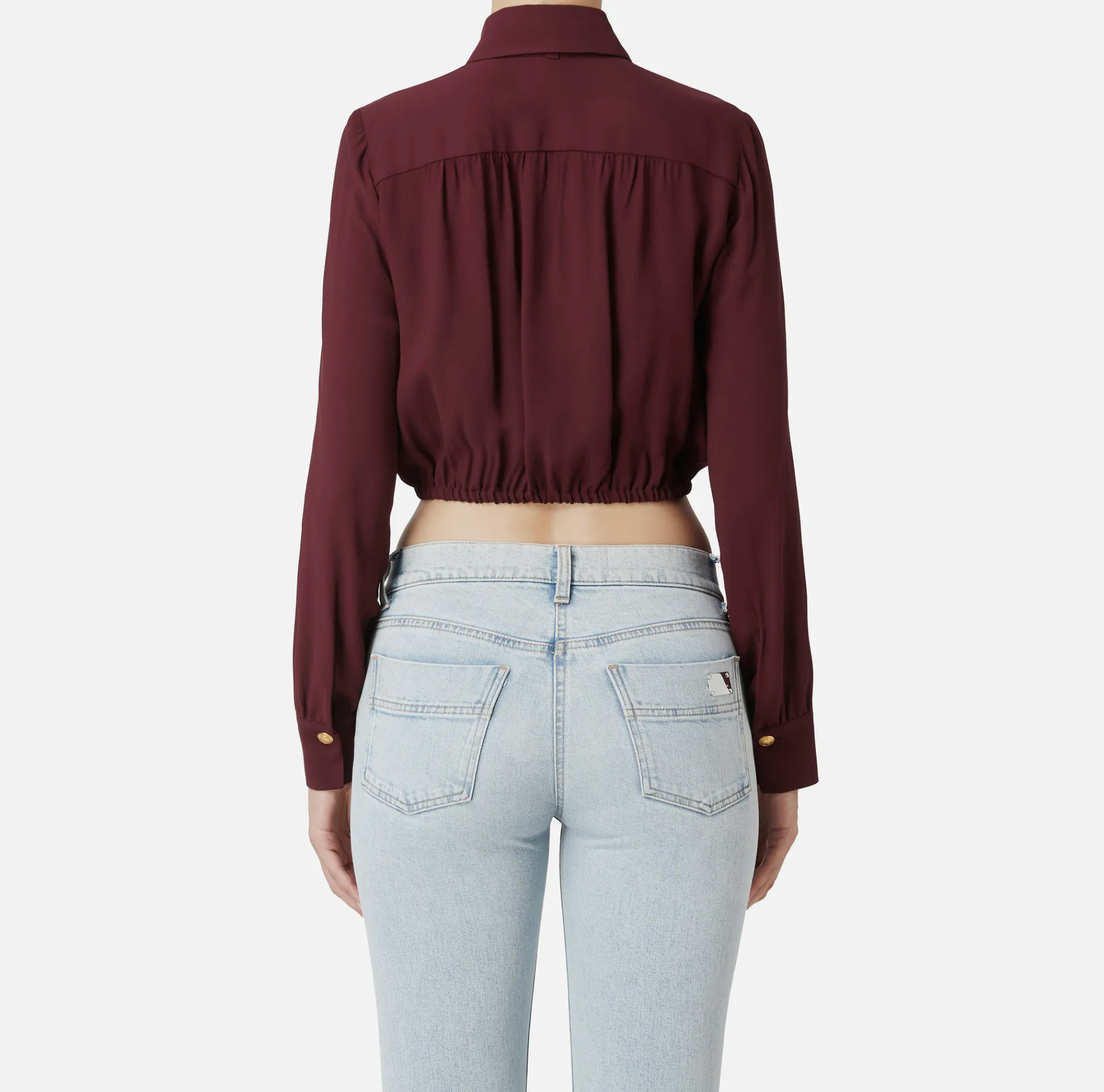 Elisabetta Franchi Shirts And Blouses|Cropped blouse in georgette fabric with foulard scarf neck RougeNoir