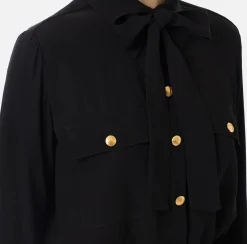Elisabetta Franchi Shirts And Blouses|Cropped blouse in georgette fabric with foulard scarf neck Black