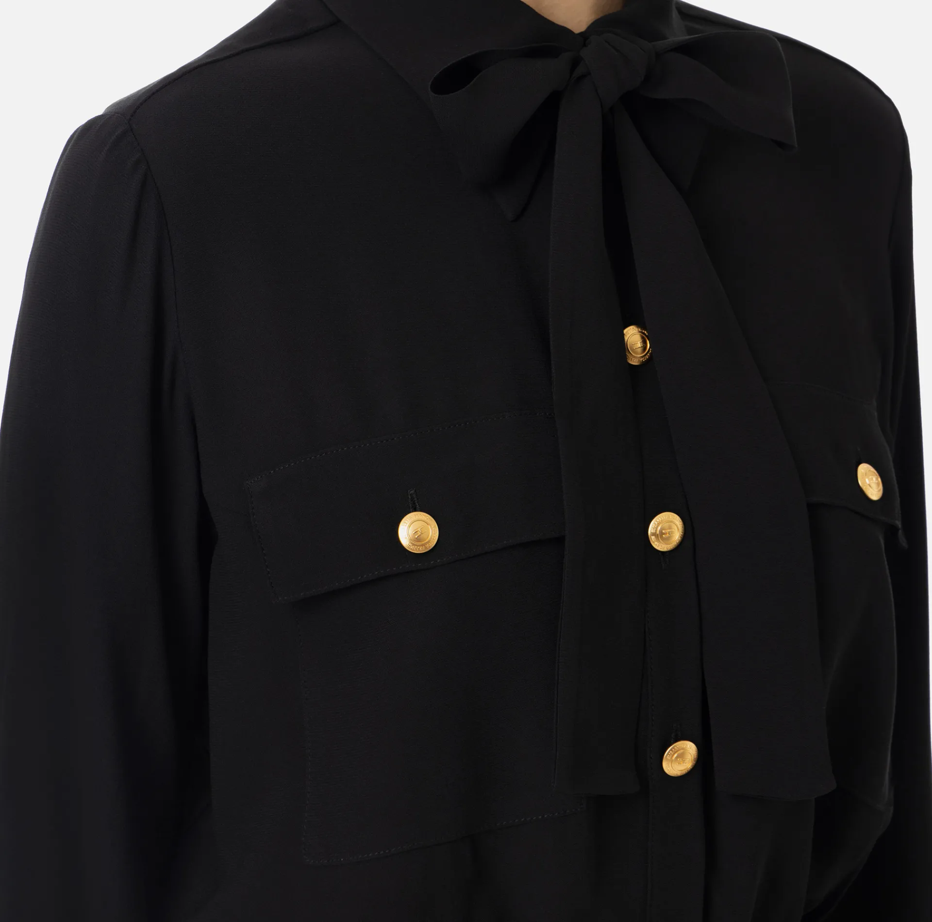 Elisabetta Franchi Shirts And Blouses|Cropped blouse in georgette fabric with foulard scarf neck Black