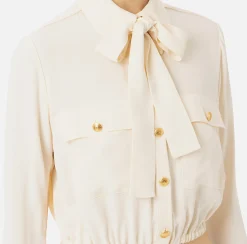 Elisabetta Franchi Shirts And Blouses|Cropped blouse in georgette fabric with foulard scarf neck Butter