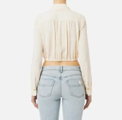 Elisabetta Franchi Shirts And Blouses|Cropped blouse in georgette fabric with foulard scarf neck Butter