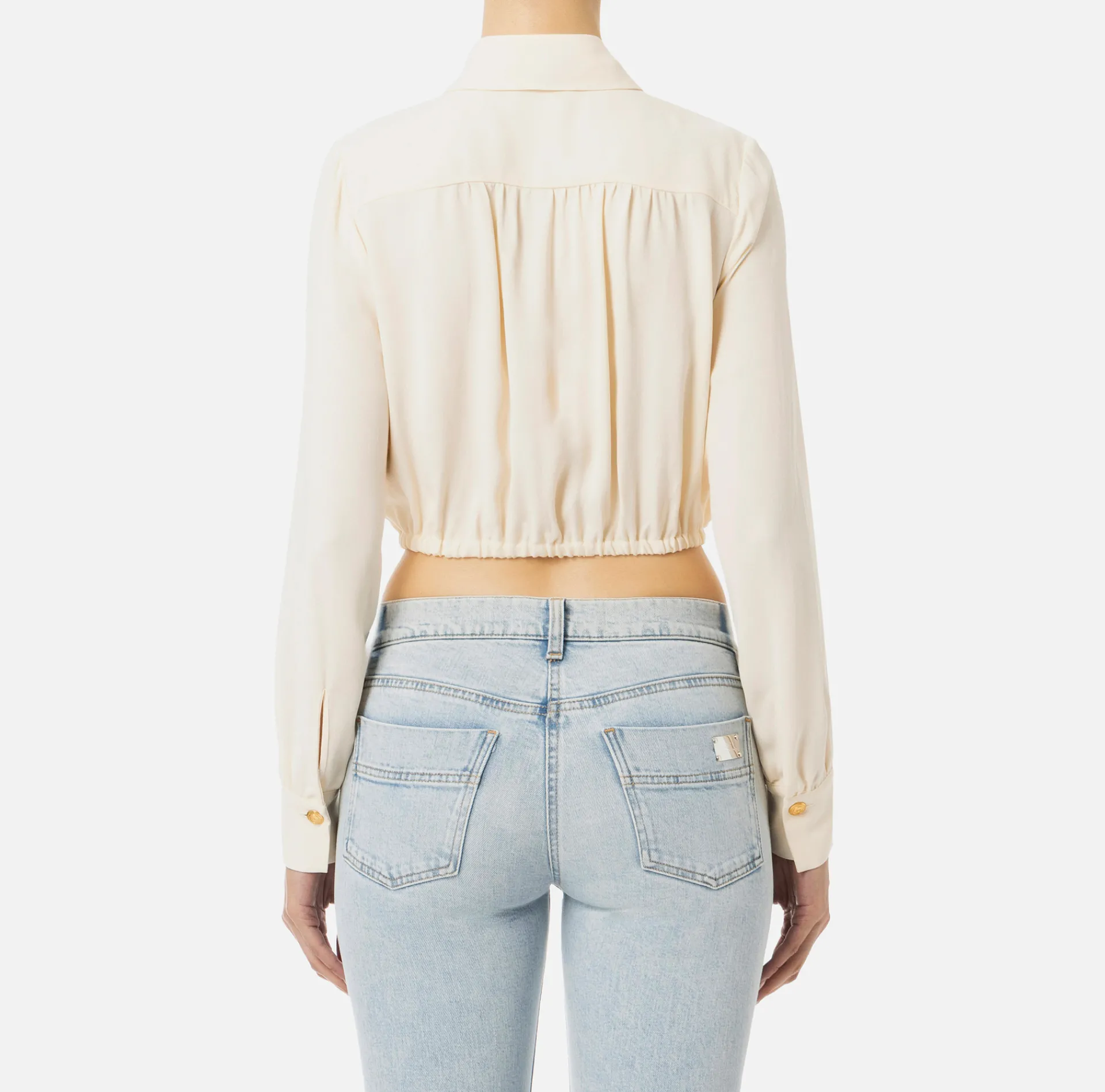 Elisabetta Franchi Shirts And Blouses|Cropped blouse in georgette fabric with foulard scarf neck Butter