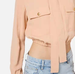 Elisabetta Franchi Shirts And Blouses|Cropped blouse in georgette fabric with foulard scarf neck