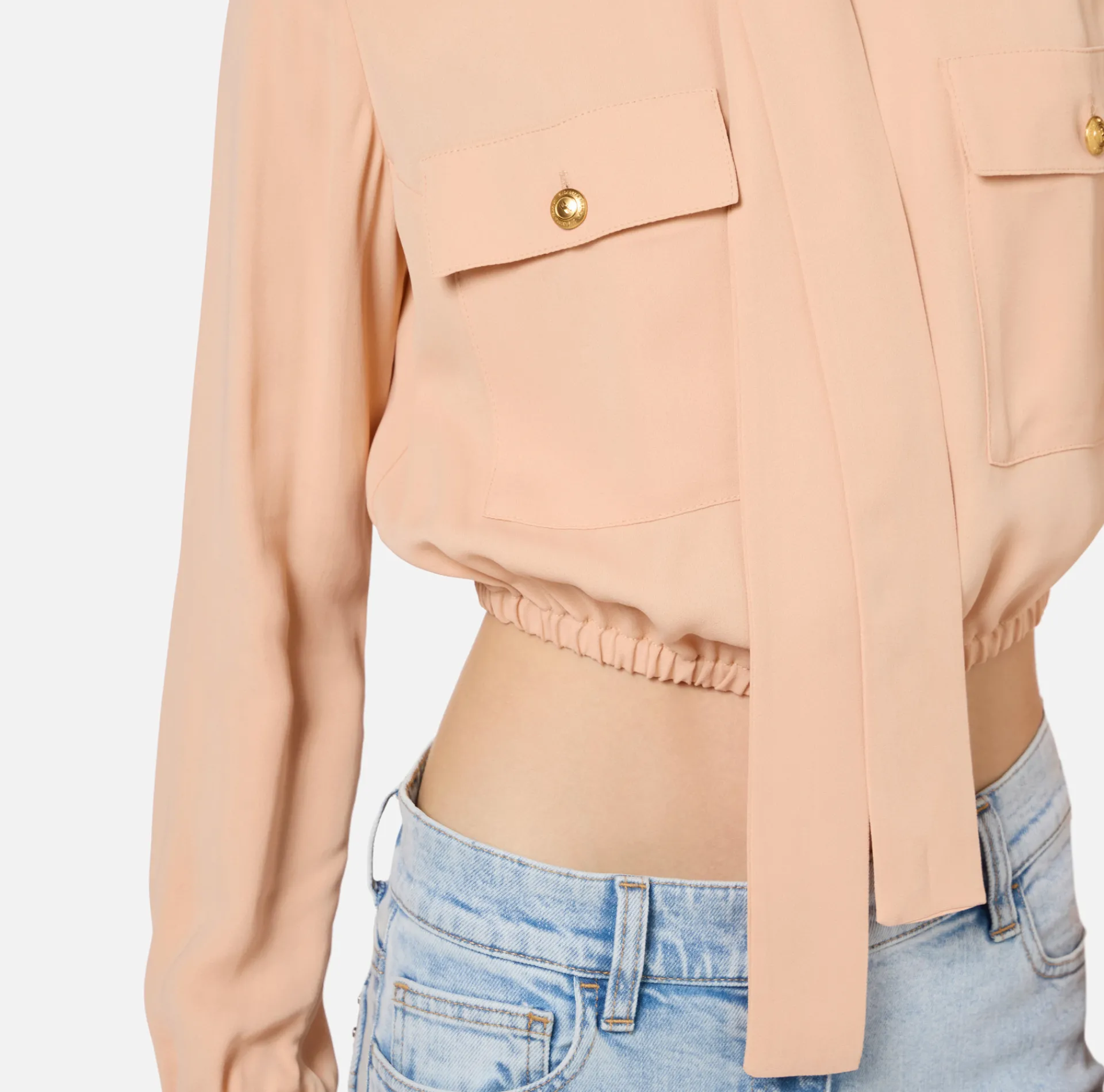 Elisabetta Franchi Shirts And Blouses|Cropped blouse in georgette fabric with foulard scarf neck