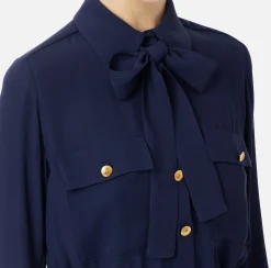 Elisabetta Franchi Shirts And Blouses|Cropped blouse in georgette fabric with foulard scarf neck Navy