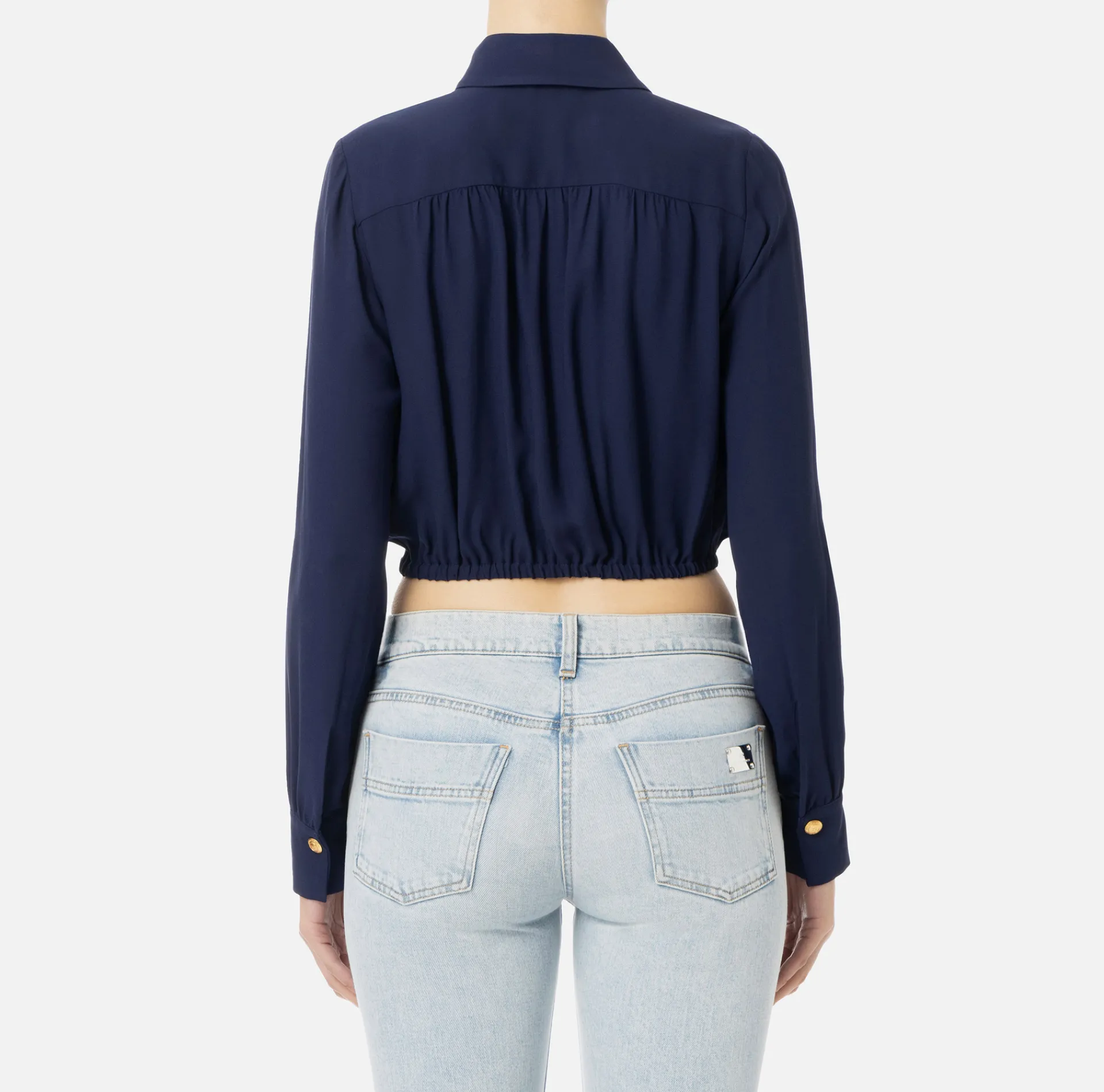 Elisabetta Franchi Shirts And Blouses|Cropped blouse in georgette fabric with foulard scarf neck Navy