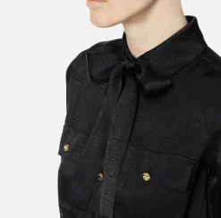 Elisabetta Franchi Shirts And Blouses|Cropped blouse in jacquard satin fabric with foulard scarf Black