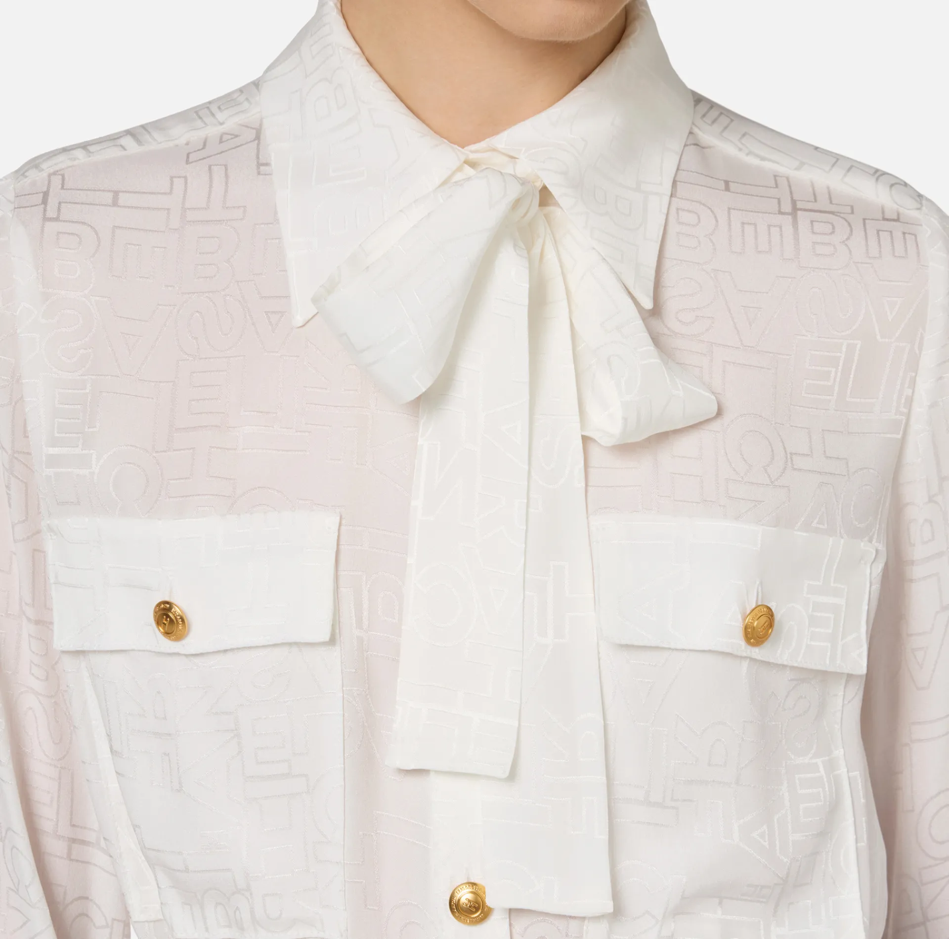 Elisabetta Franchi Shirts And Blouses|Cropped blouse in jacquard satin fabric with foulard scarf Ivory