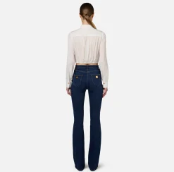 Elisabetta Franchi Shirts And Blouses|Cropped blouse in jacquard satin fabric with foulard scarf Ivory